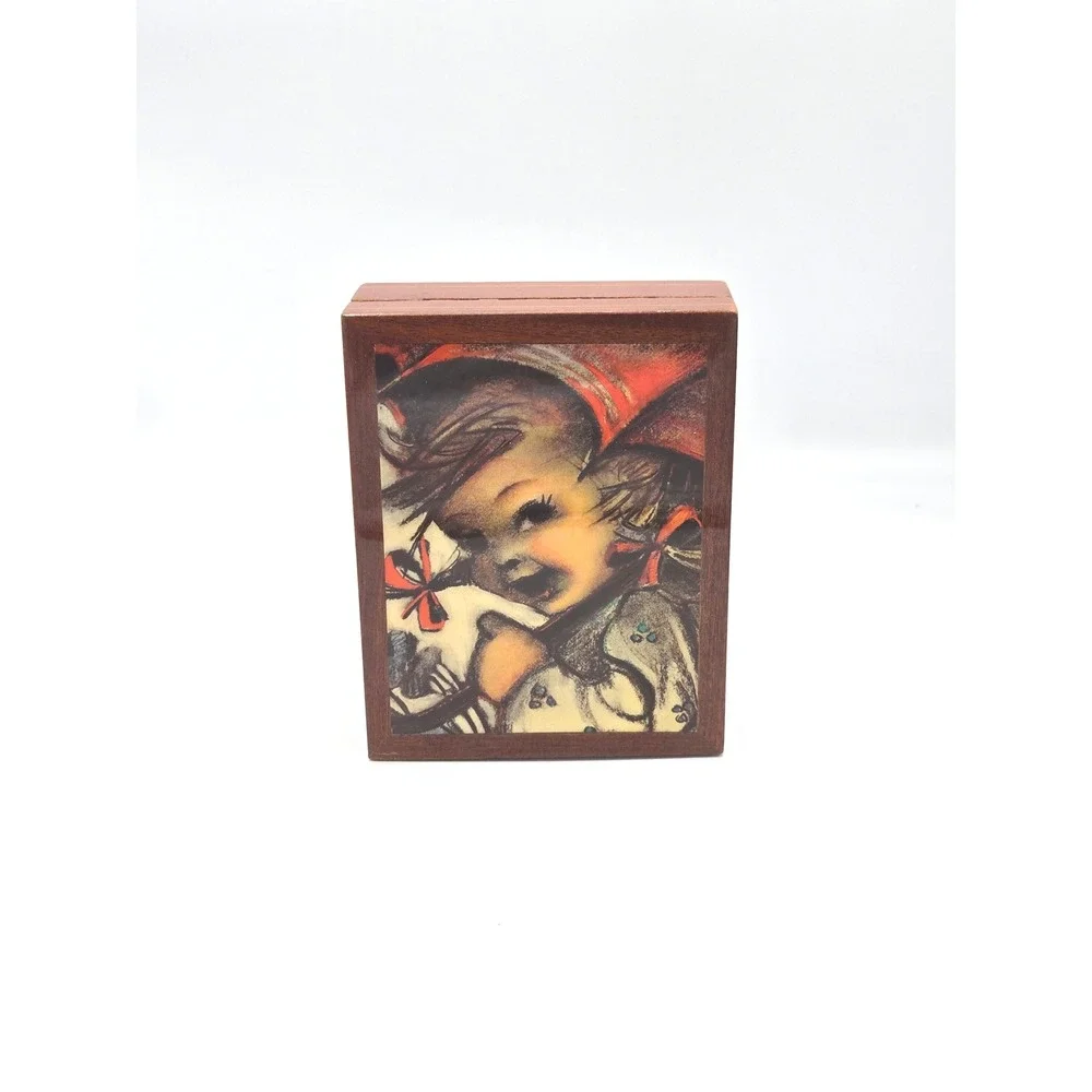 Vintage MAPSA‎ Swiss Musical Movement Wood Jewelry Trinket Box Angel